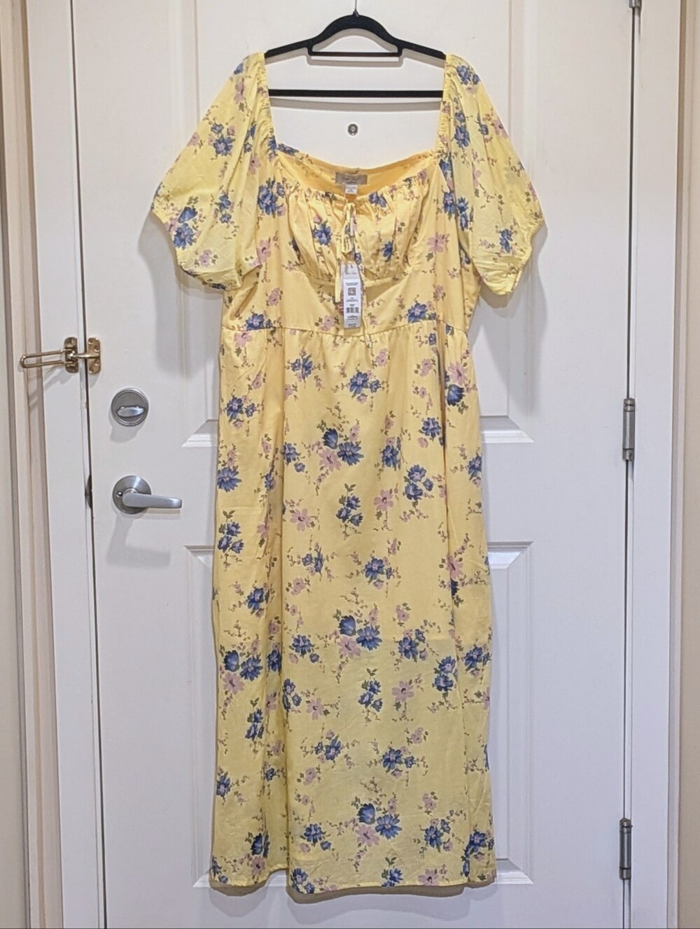 NWT Charlie Paige Curvy 2X 100% Cotton Bright Yellow Floral Peasant Top Dress